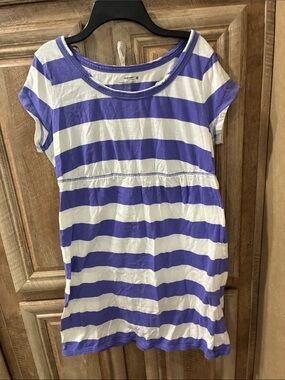 Old Navy Purple and White Striped Short Sleeve Tunic